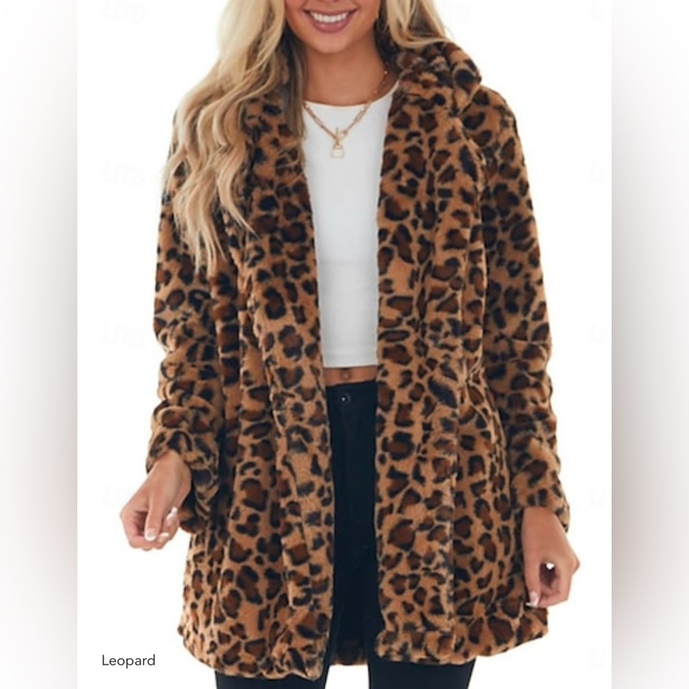 Impressions Influencer Life Plush Leopard Coat - S (NWOT)